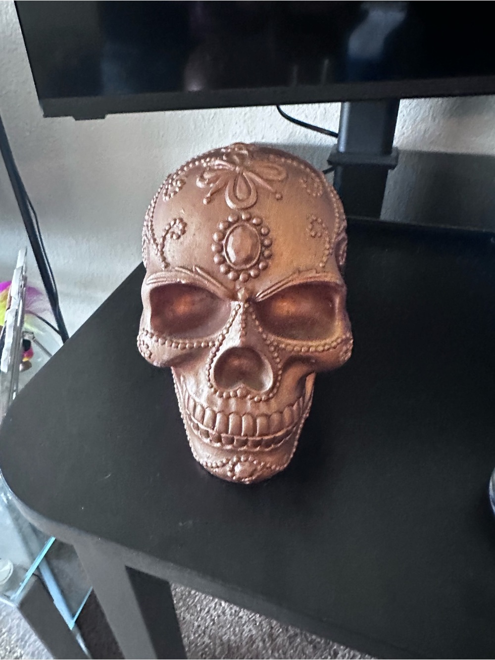 Decorative Copper Resin Skull Accent - Ornate Home Accent Decor